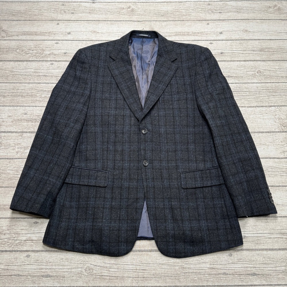 Daniel Hechter Paris Blazer Men's 42 Blue Plaid Wool Blend Tailored Sport Coat